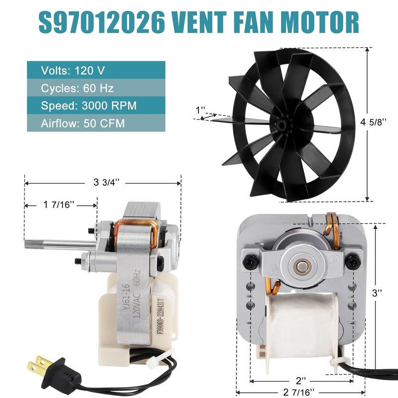 Criditpid 【Upgrade】 S97012026 Fan, 696N-R02 B Unit Motor for Broan 688-K, 688-J, 688-H, 688-G, 663-H, 663-G, 663-J, 688K, Nutone 695-R02 B, 695-R03 B, 696N-R01 B Bathroom Exhaust Fan Replacement Motor, 50CFM - Image 2